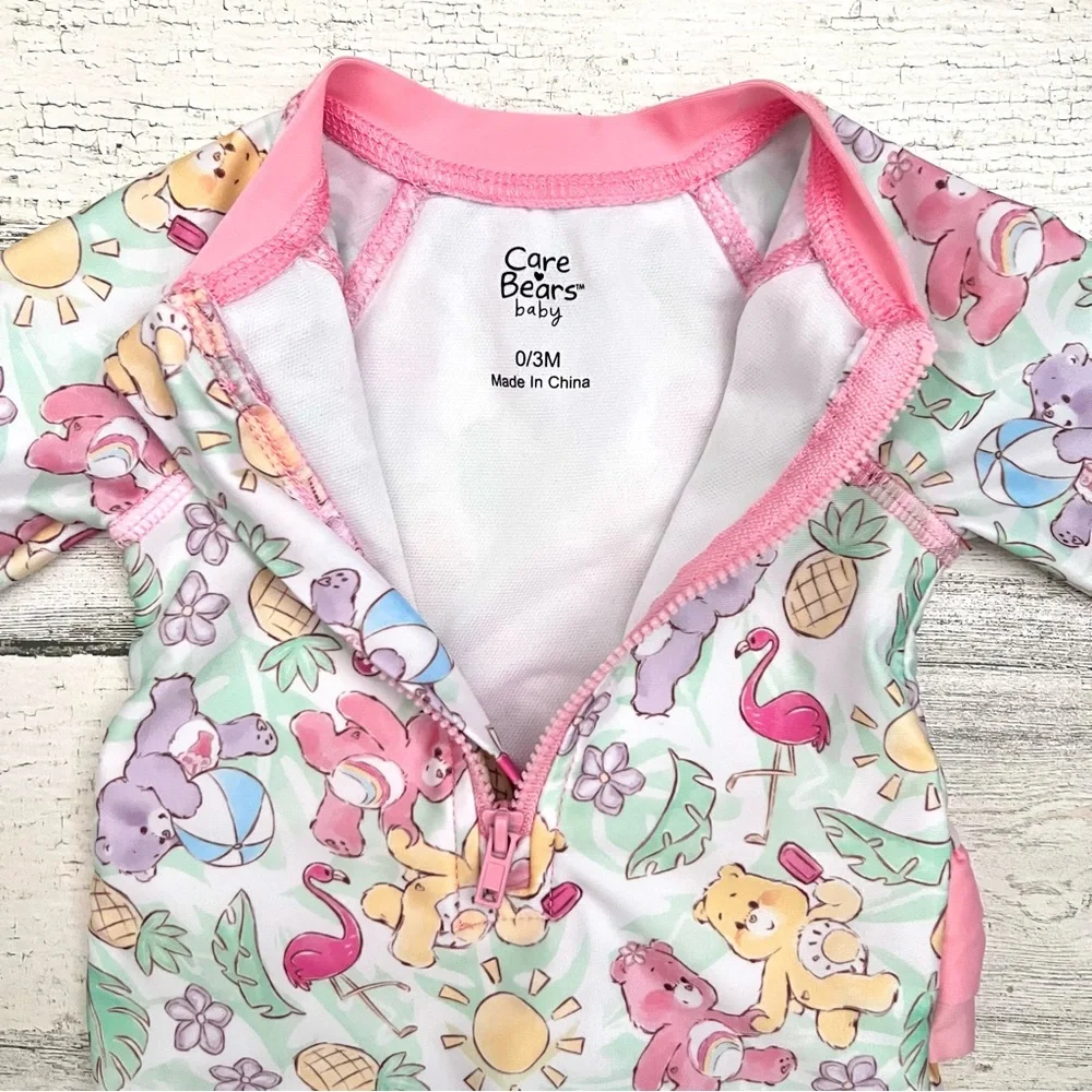 🍄 3/$15 Care Bears Baby Rashguard One Piece 0-3M Long Sleeve Ruffle Butt Swim